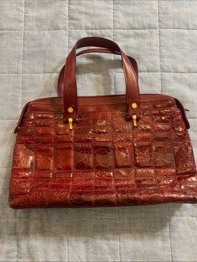 Vintage Zenith Bright Deep Red Patchwork Crocodile Hand Bag